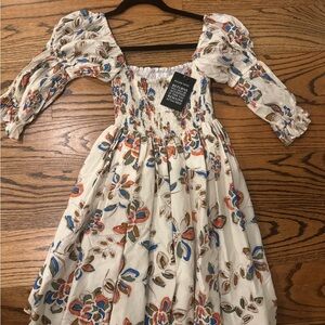 Misa Los Angeles White Floral Mini Dress with Blue & Rust Accents